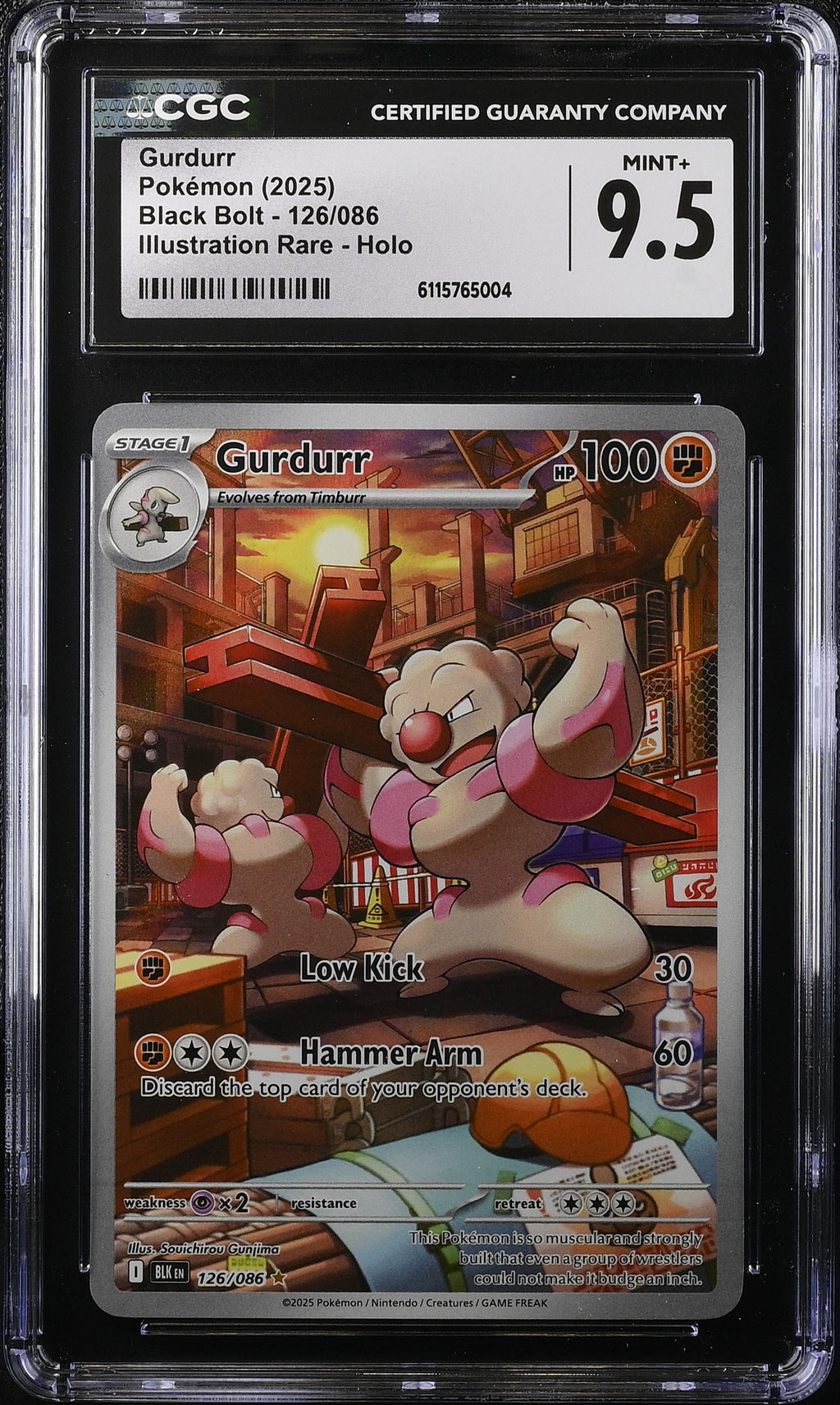 2025 Pokemon Scarlet & Violet Black Bolt IR Gurdurr #126 CGC 9.5 MINT+