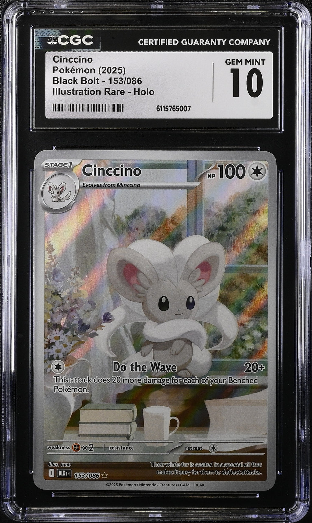 2025 Pokemon Scarlet & Violet Black Bolt IR Cinccino #153 CGC 10 GEM MINT