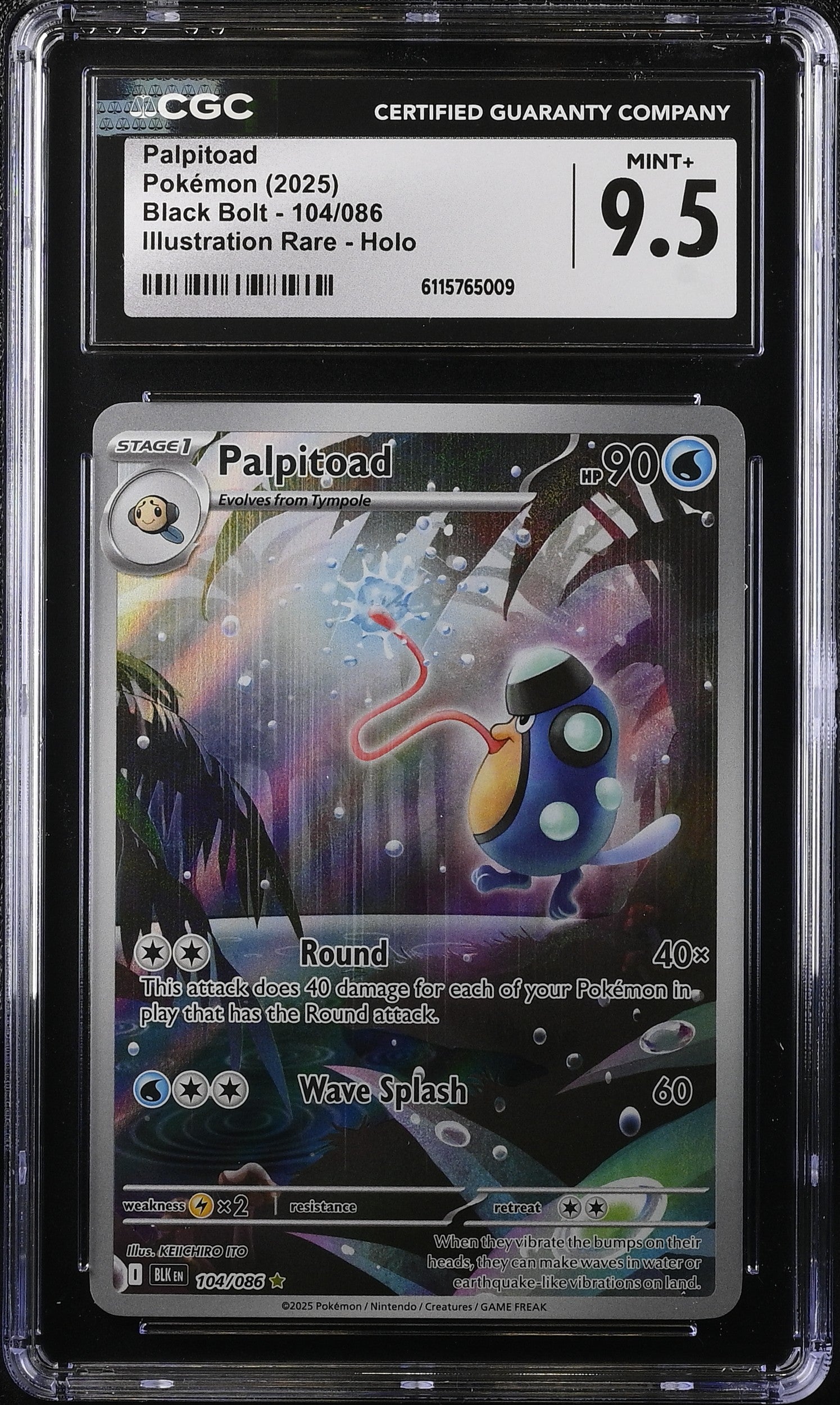 2025 Pokemon Scarlet & Violet Black Bolt IR Palpitoad #104 CGC 9.5 MINT+