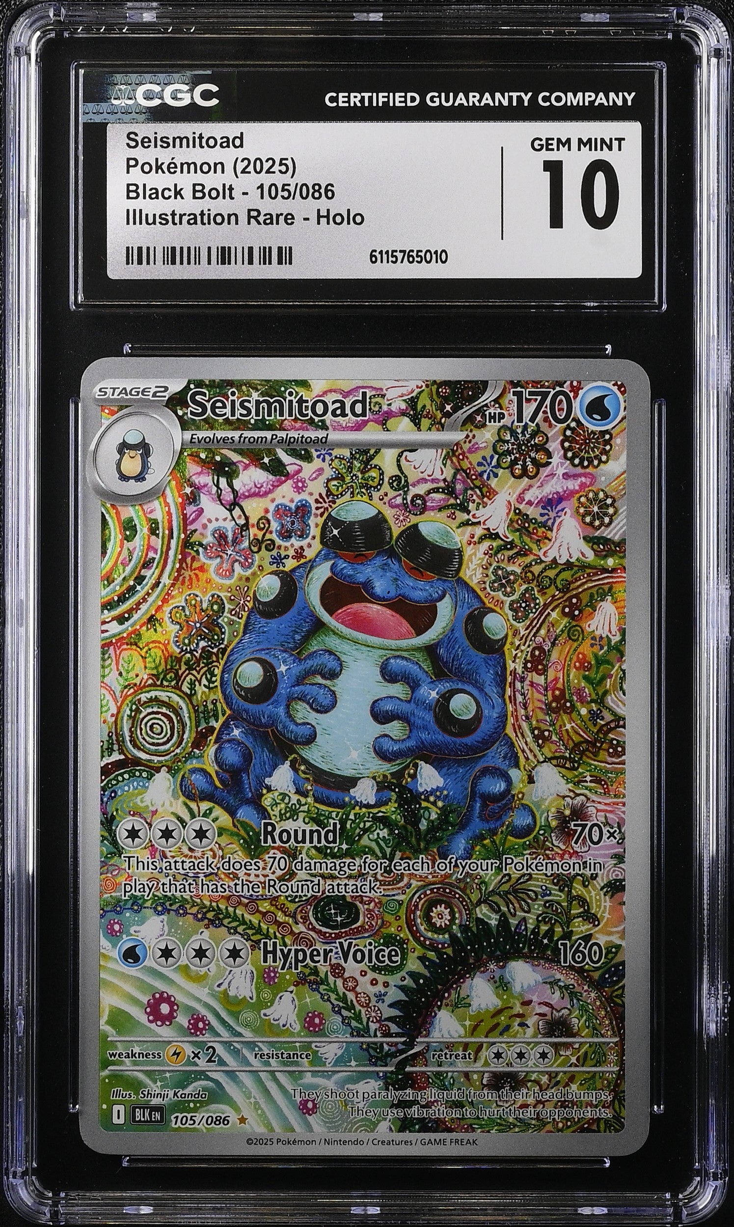 2025 Pokemon Scarlet & Violet Black Bolt IR Seismitoad #105 CGC 10 GEM MINT
