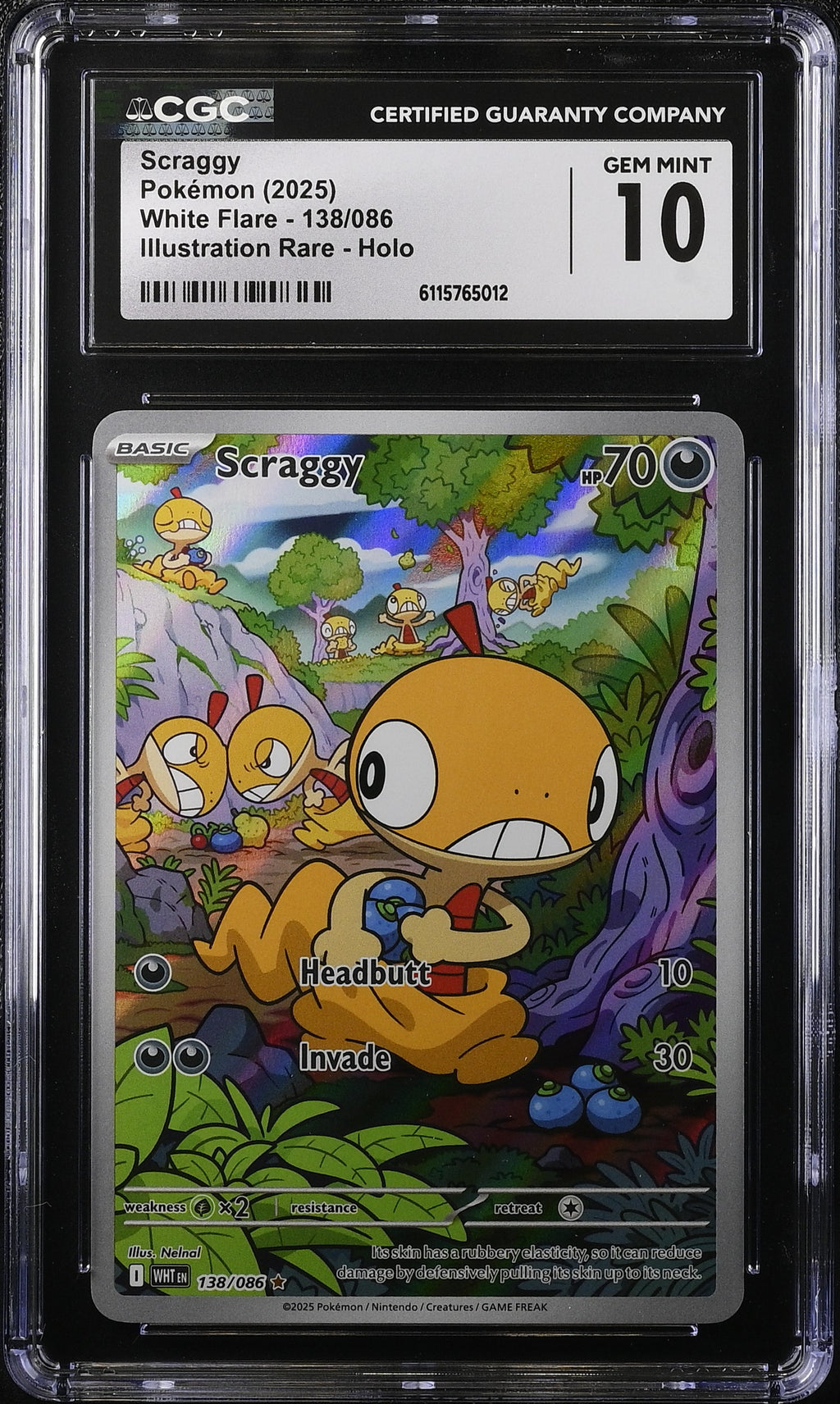 2025 Pokemon Scarlet & Violet White Flare IR Scraggy #138 CGC 10 GEM MINT