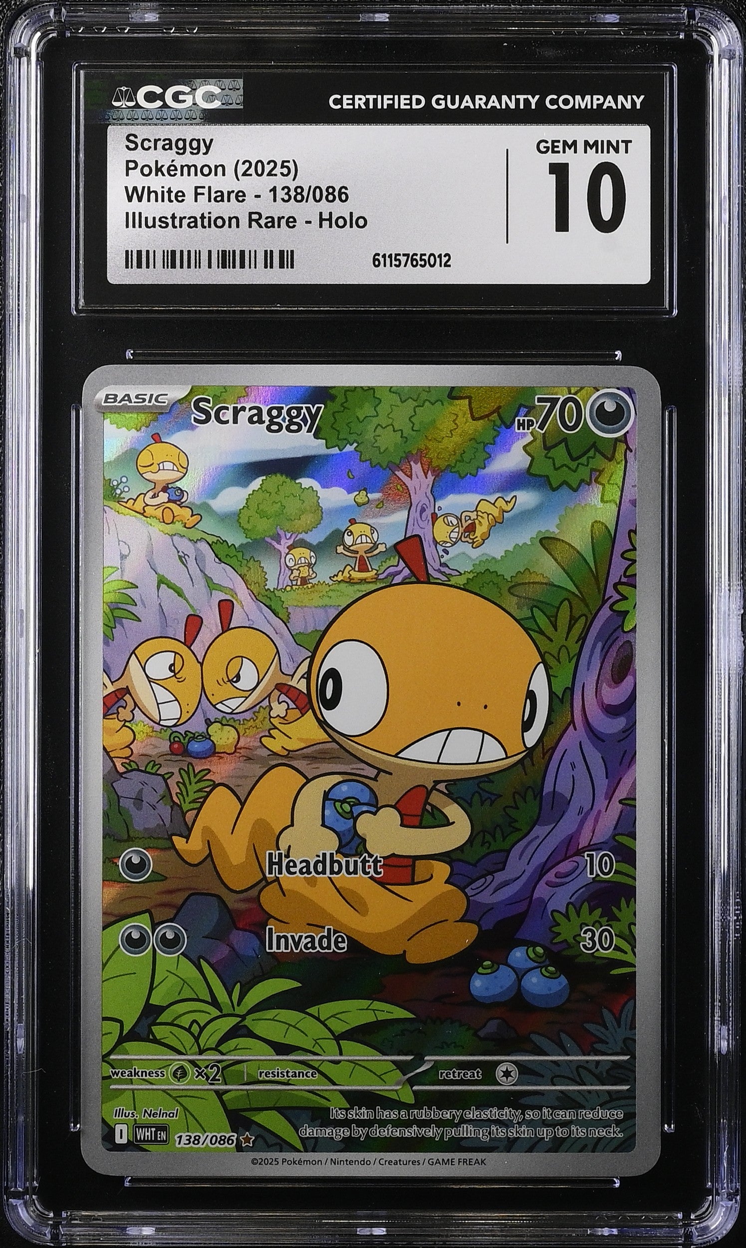 2025 Pokemon Scarlet & Violet White Flare IR Scraggy #138 CGC 10 GEM MINT