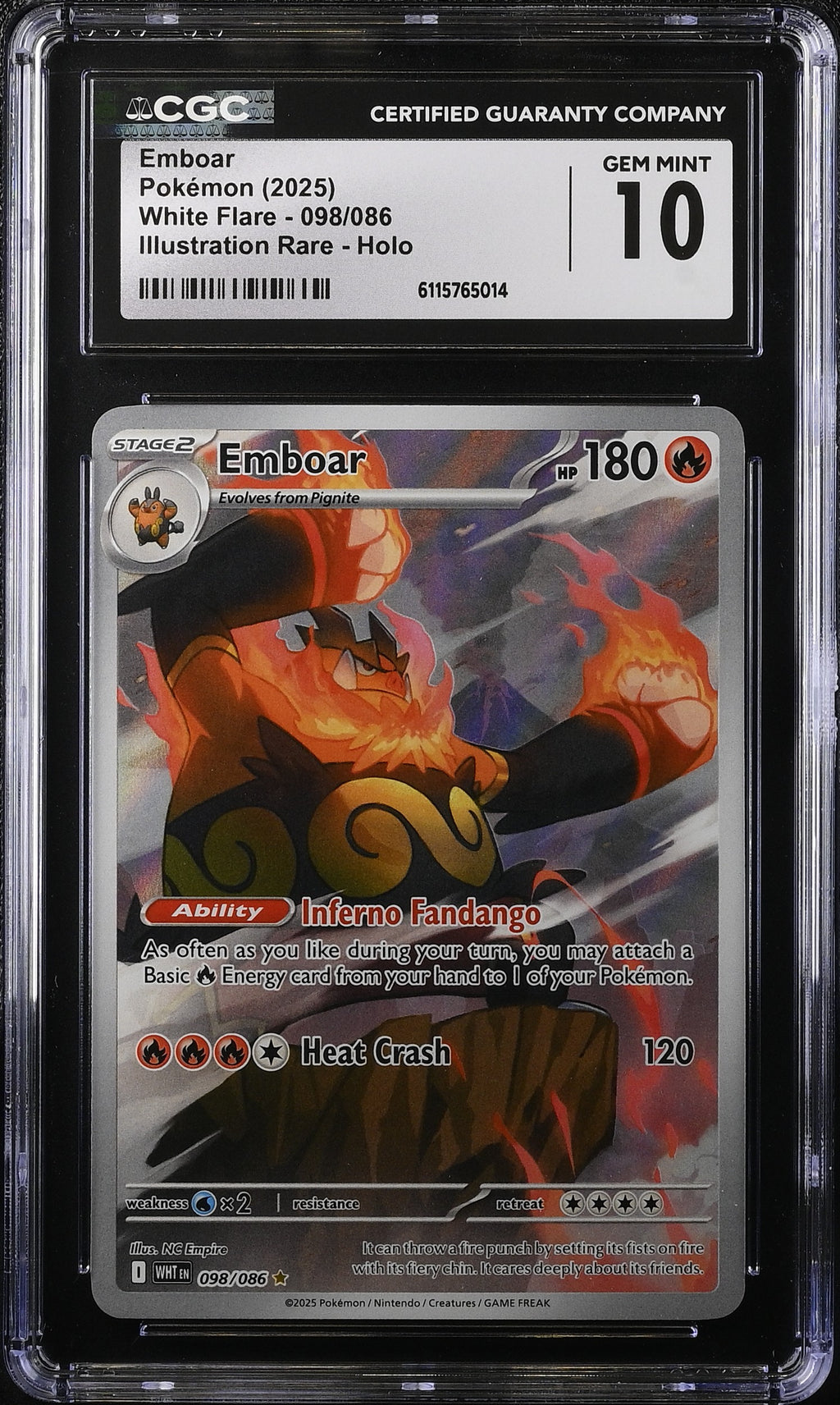 2025 Pokemon Scarlet & Violet White Flare IR Emboar #98 CGC 10 GEM MINT