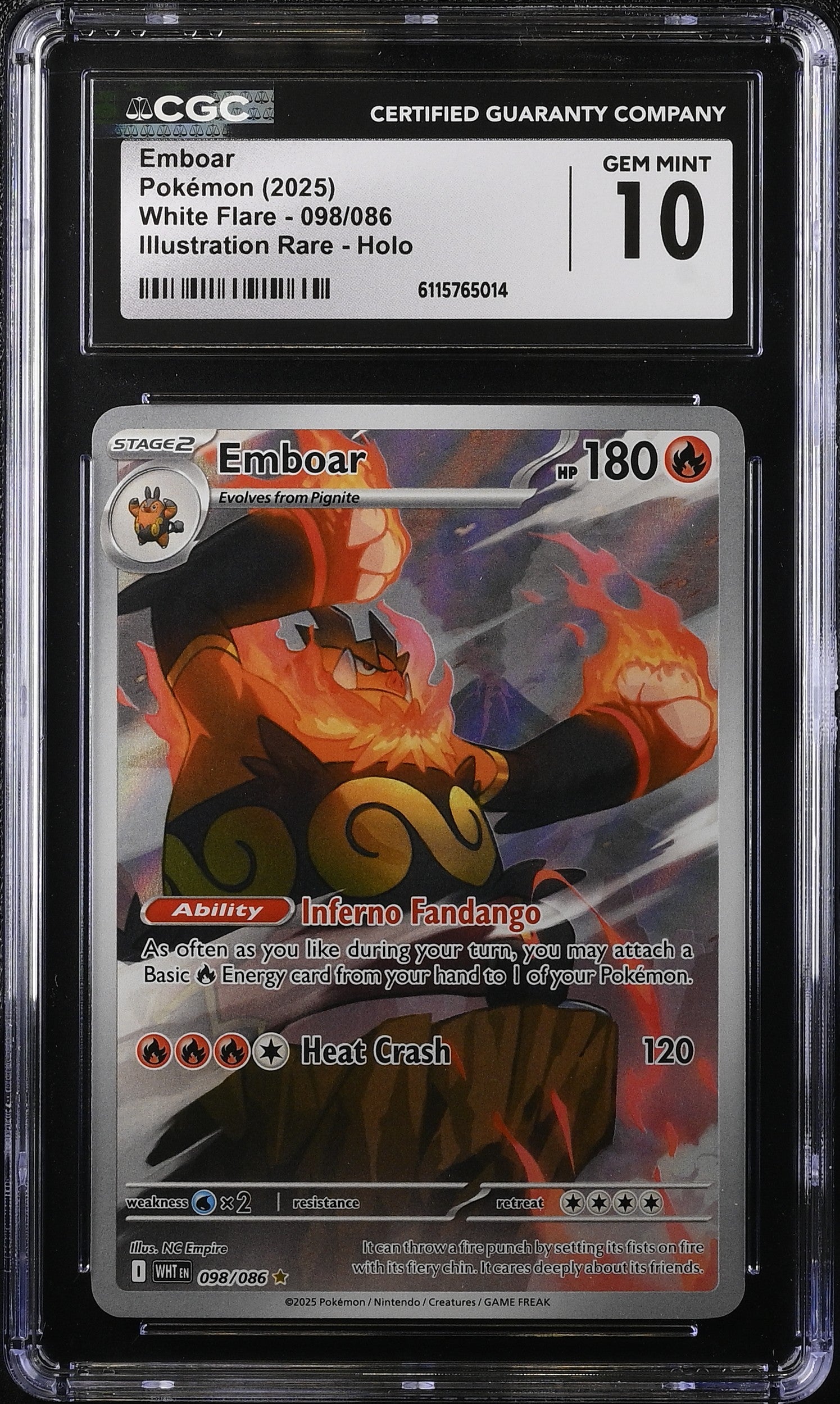 2025 Pokemon Scarlet & Violet White Flare IR Emboar #98 CGC 10 GEM MINT