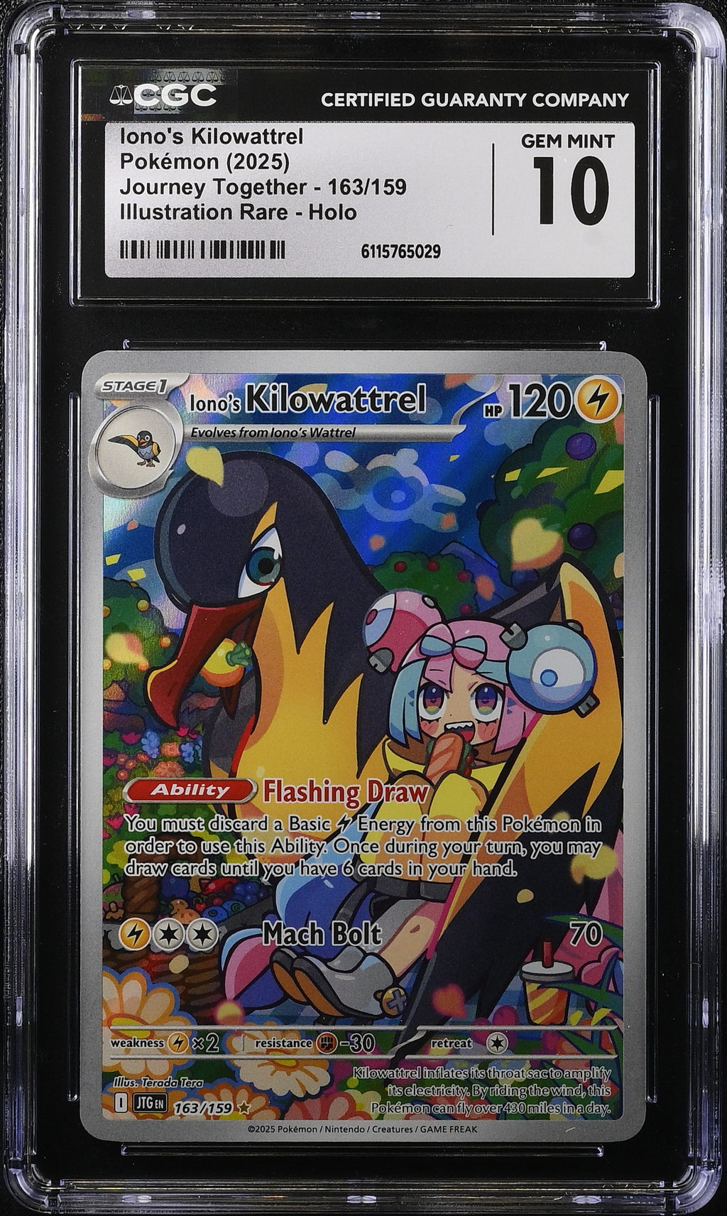 2025 Pokemon Scarlet & Violet Journey Together IR Iono's Kilowattrel #163 CGC 10 GEM MINT