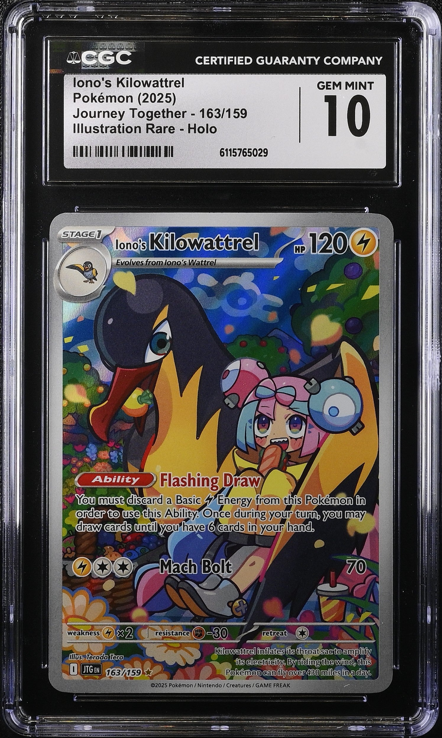 2025 Pokemon Scarlet & Violet Journey Together IR Iono's Kilowattrel #163 CGC 10 GEM MINT