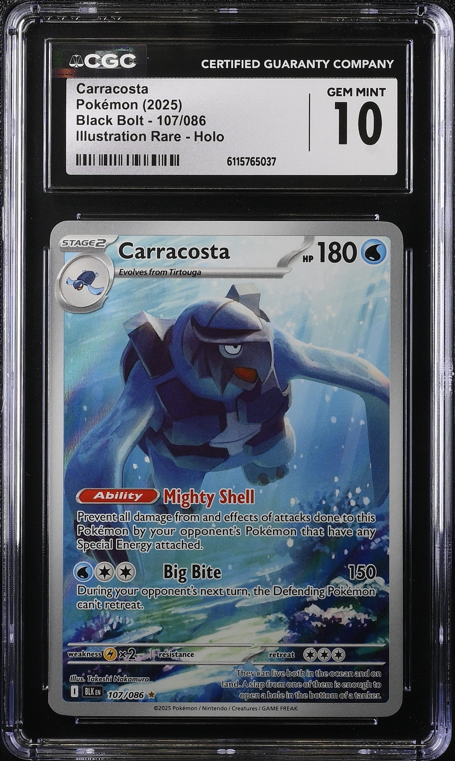 2025 Pokemon Scarlet & Violet Black Bolt IR Carracosta #107 CGC 10 GEM MINT