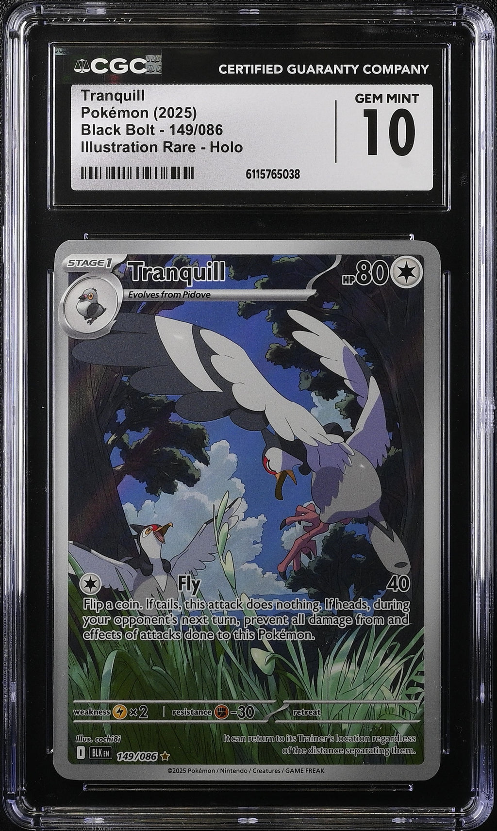 2025 Pokemon Scarlet & Violet Black Bolt IR Tranquill #149 CGC 10 GEM MINT