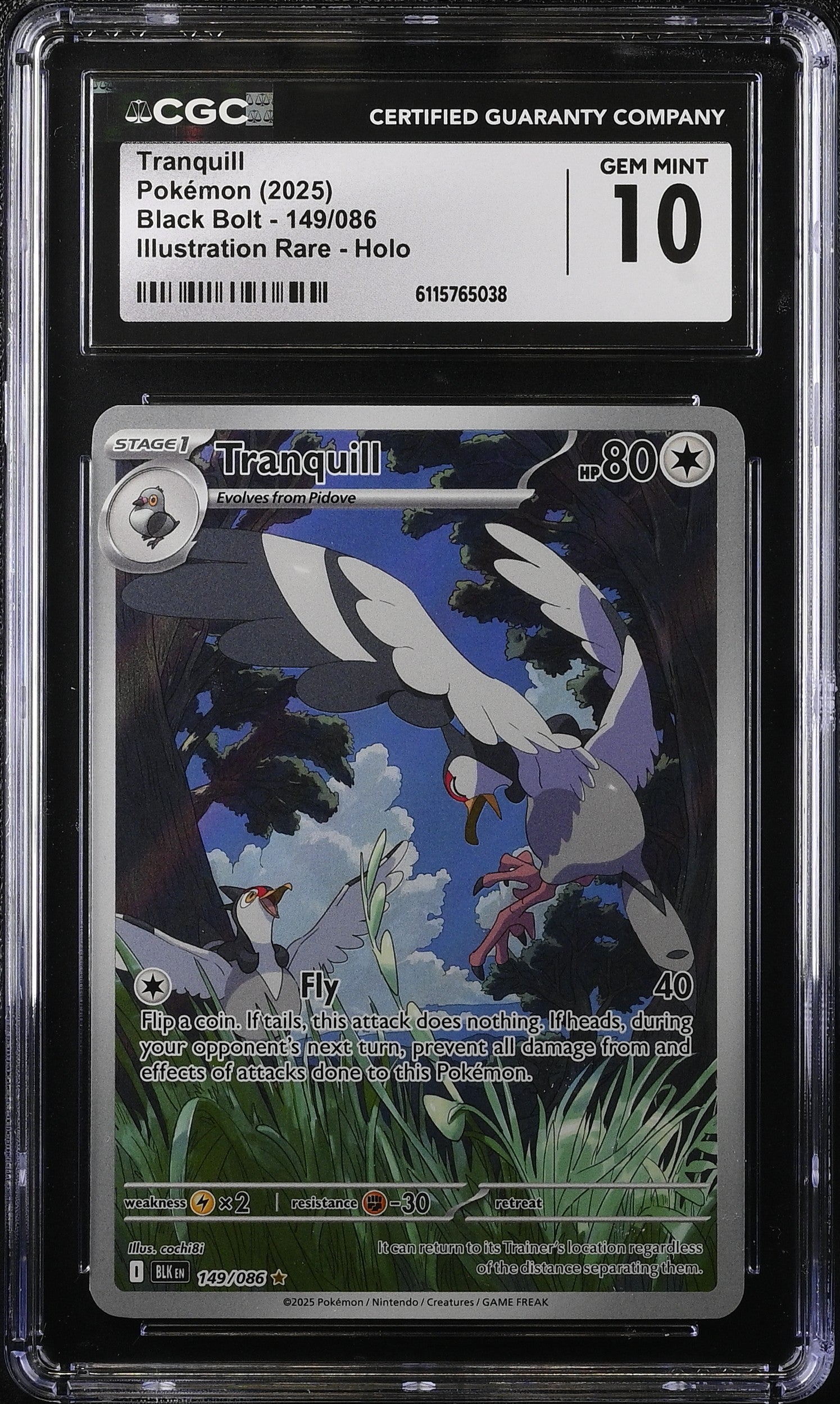 2025 Pokemon Scarlet & Violet Black Bolt IR Tranquill #149 CGC 10 GEM MINT