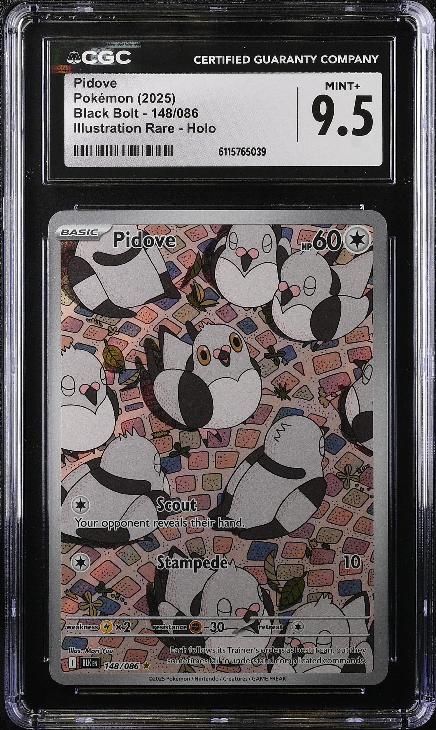 2025 Pokemon Scarlet & Violet Black Bolt IR Pidove #148 CGC 9.5 MINT+