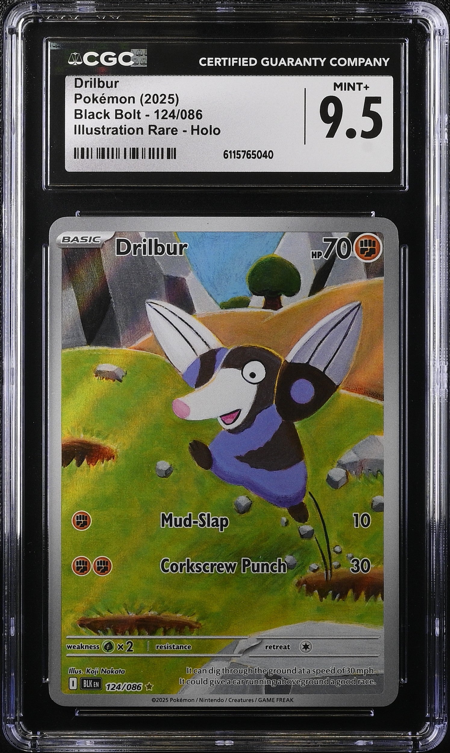 2025 Pokemon Scarlet & Violet Black Bolt IR Drilbur #124 CGC 9.5 MINT+