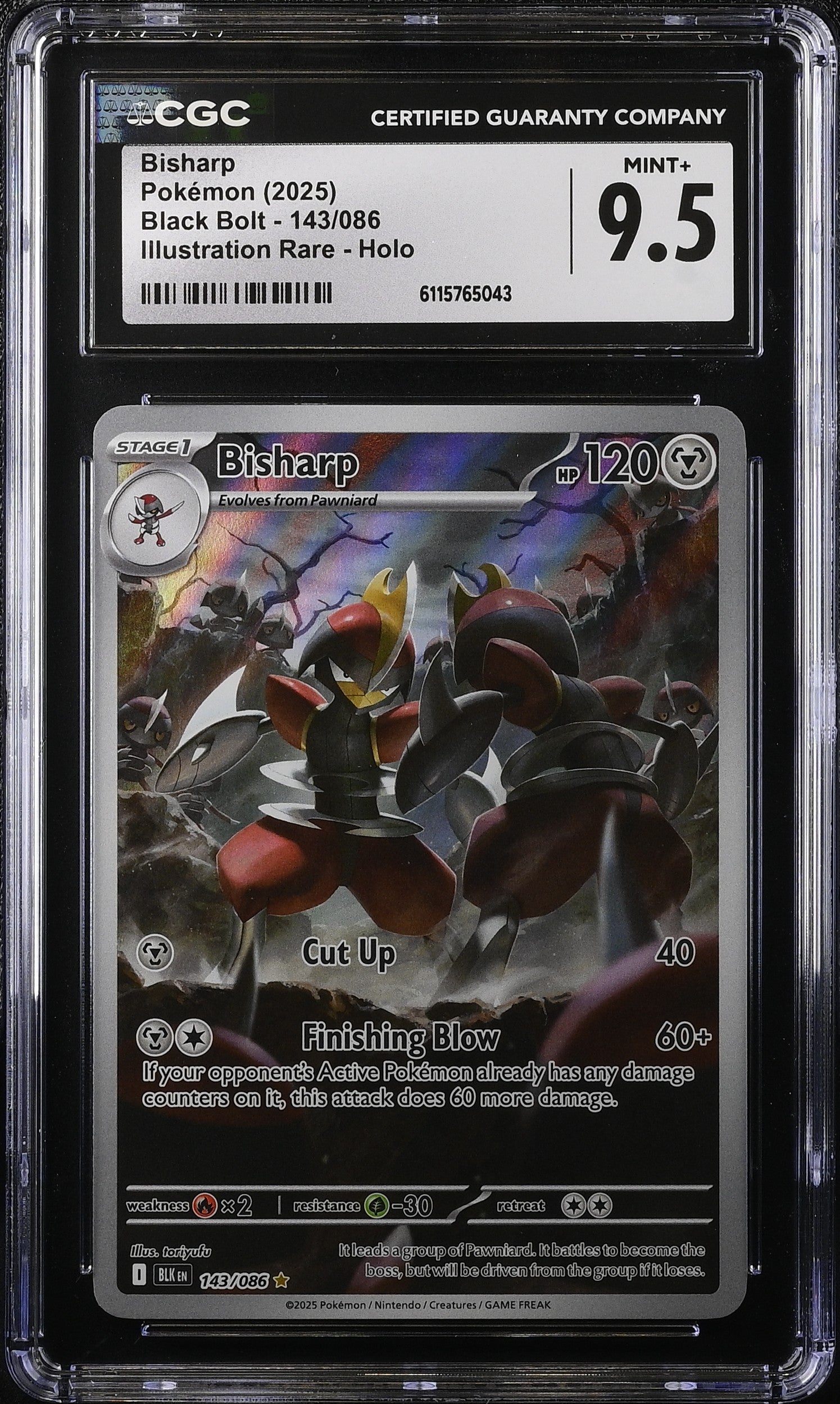 2025 Pokemon Scarlet & Violet Black Bolt IR Bisharp #143 CGC 9.5 MINT+