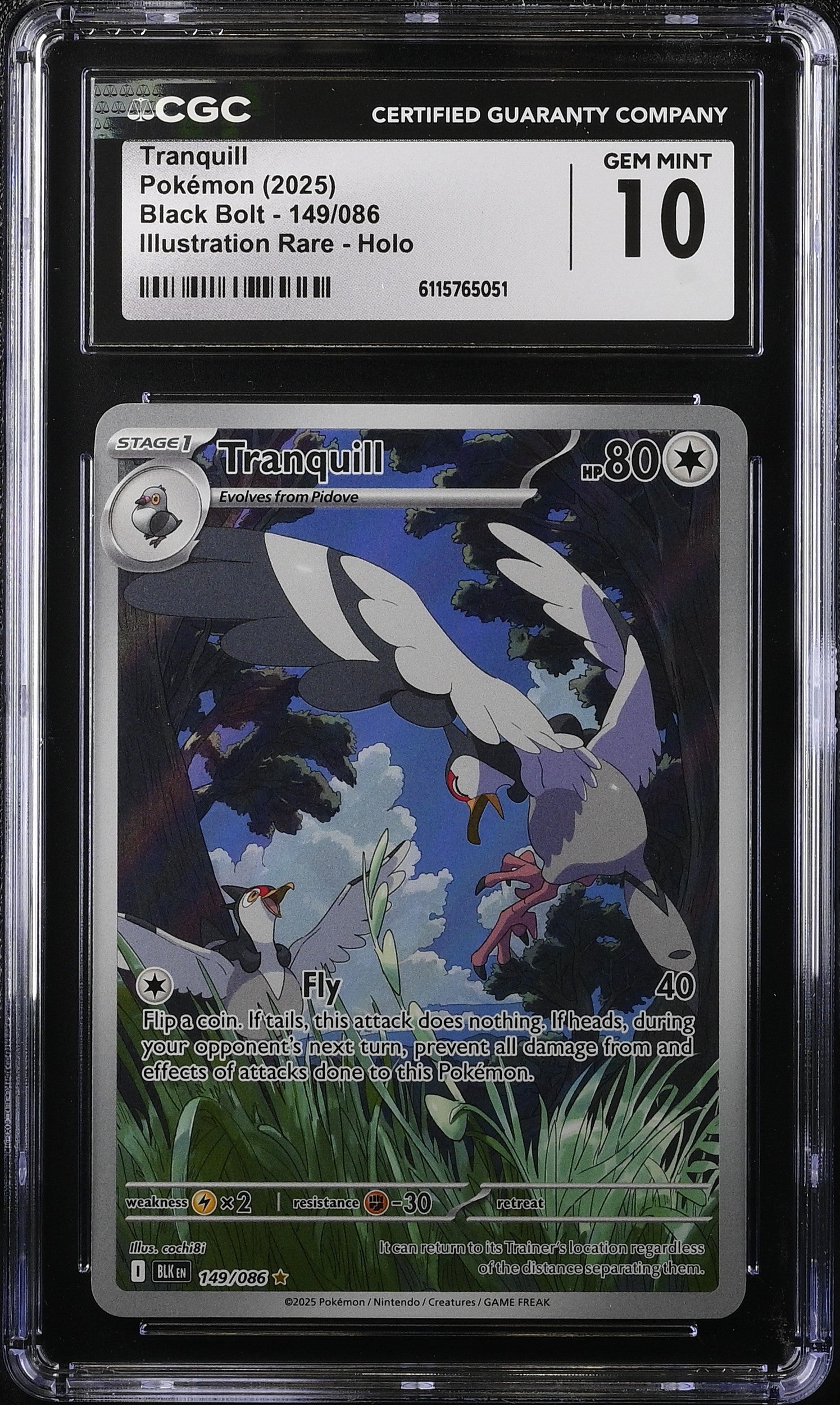 2025 Pokemon Scarlet & Violet Black Bolt IR Tranquill #149 CGC 10 GEM MINT