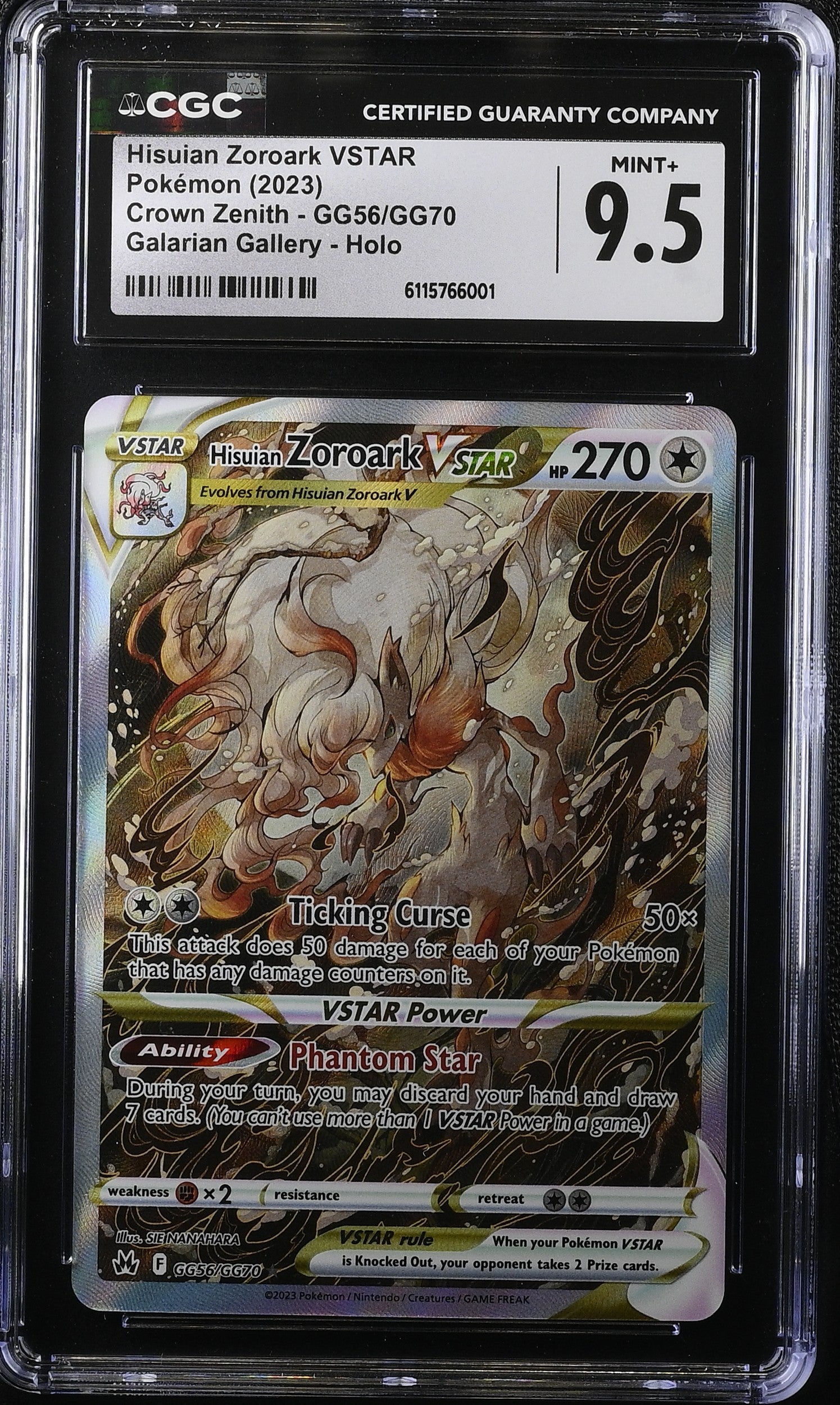 2023 Pokemon Sword & Shield Crown Zenith Alt Art Hisuian Zoroark VSTAR #GG56 CGC 9.5 MINT+