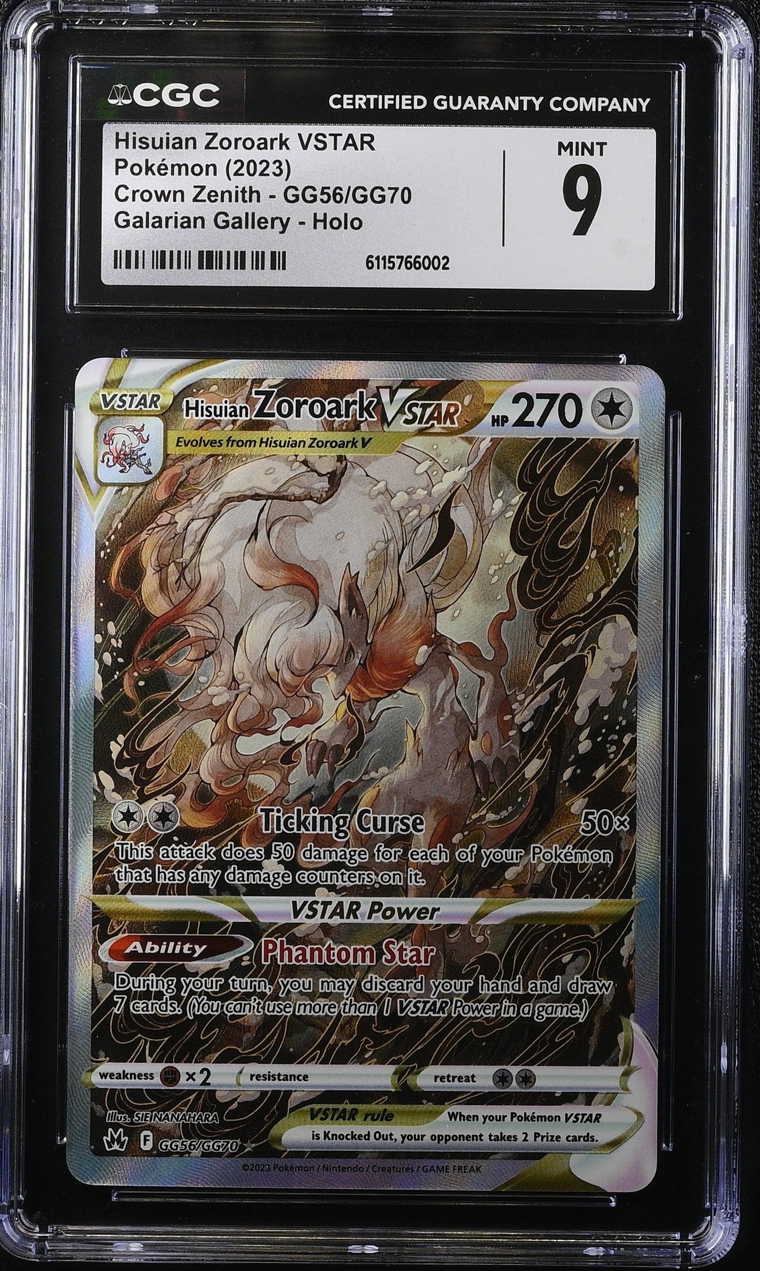 2023 Pokemon Sword & Shield Crown Zenith Alt Art Hisuian Zoroark VSTAR #GG56 CGC 9 MINT