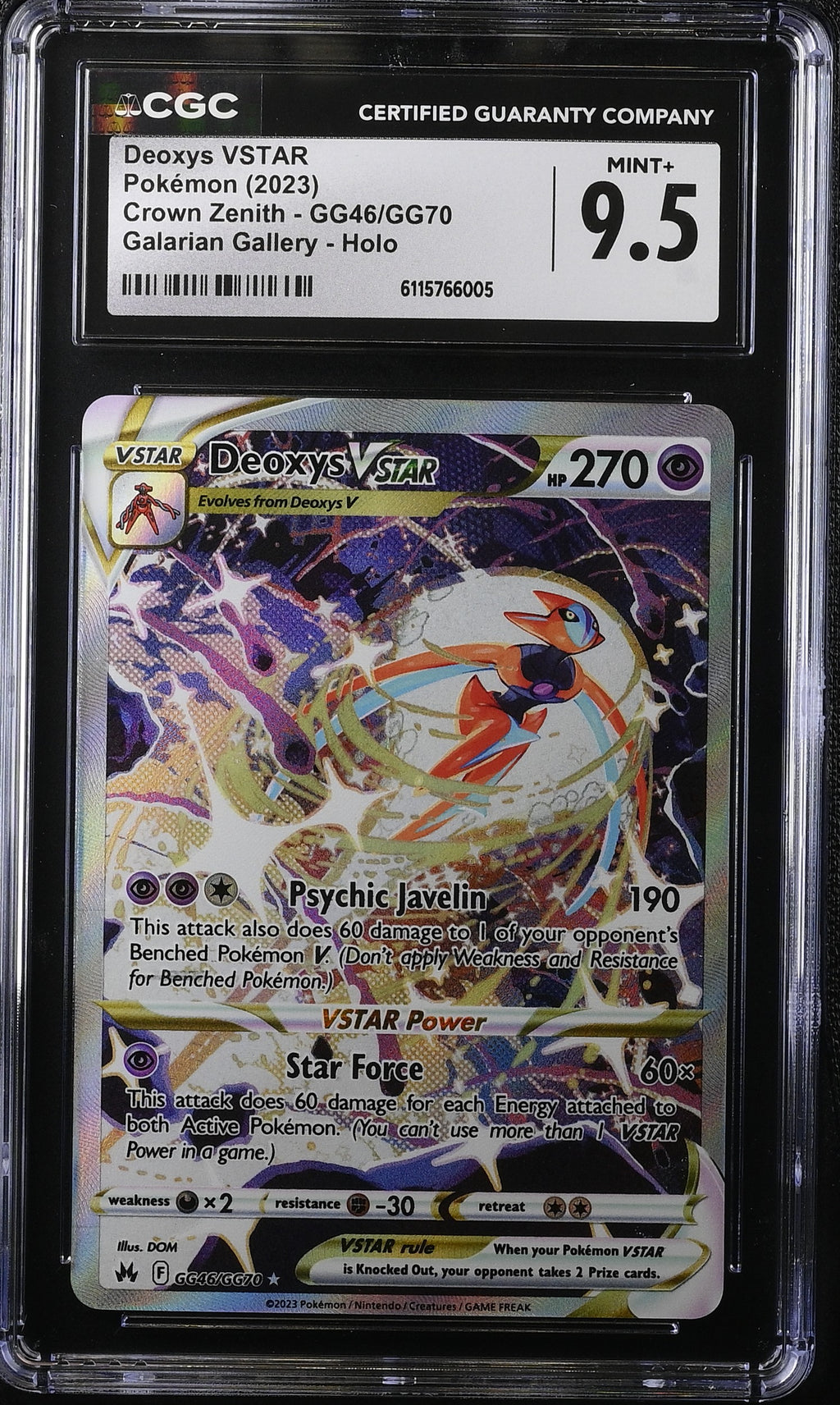 2023 Pokemon Sword & Shield Crown Zenith Alt Art Deoxys VSTAR #GG46 CGC 9.5 MINT+