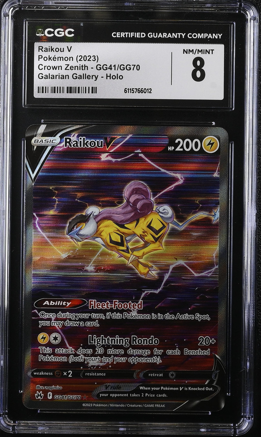2023 Pokemon Sword & Shield Crown Zenith Alt Art Raikou V #GG41 CGC 8 NM-MT