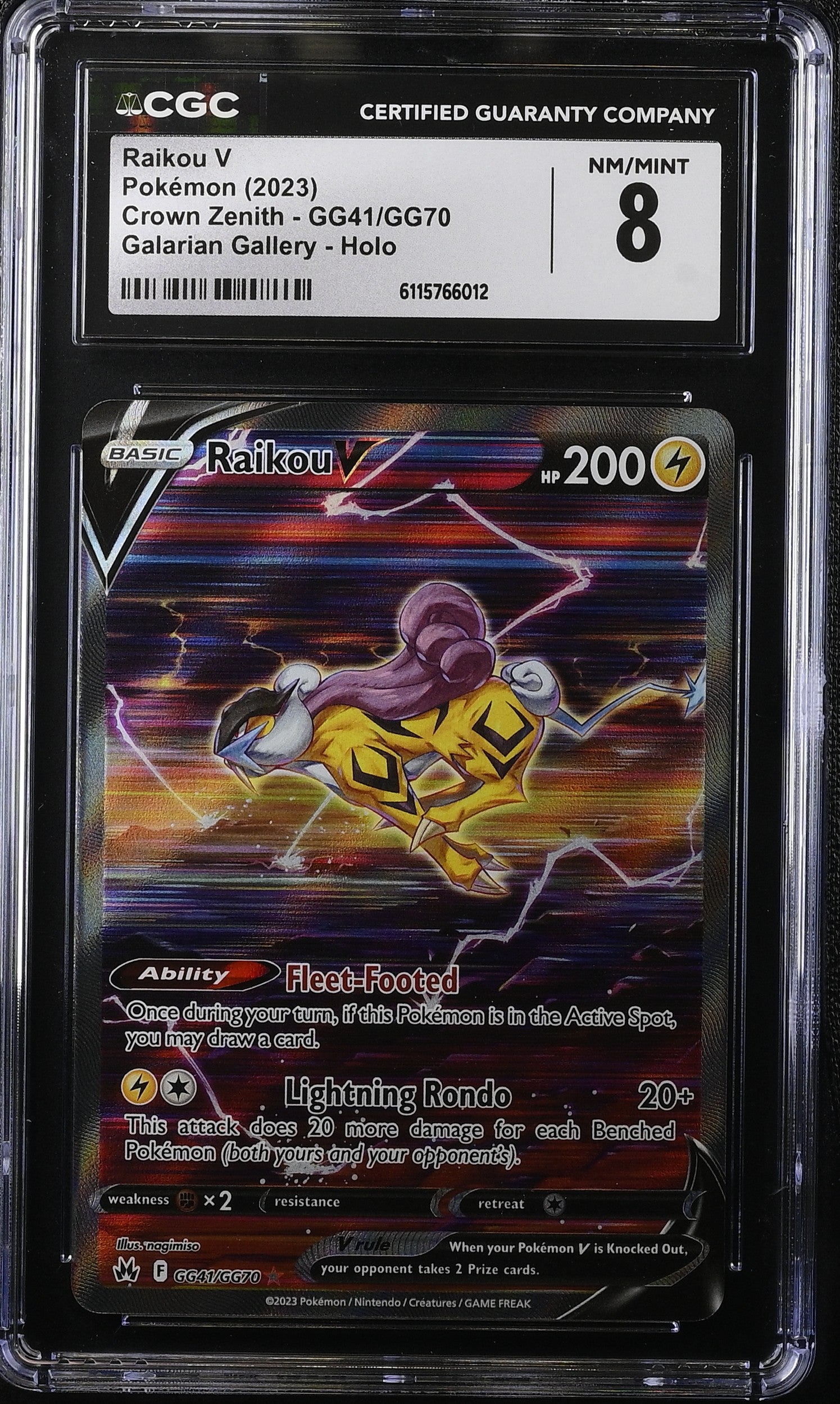 2023 Pokemon Sword & Shield Crown Zenith Alt Art Raikou V #GG41 CGC 8 NM-MT