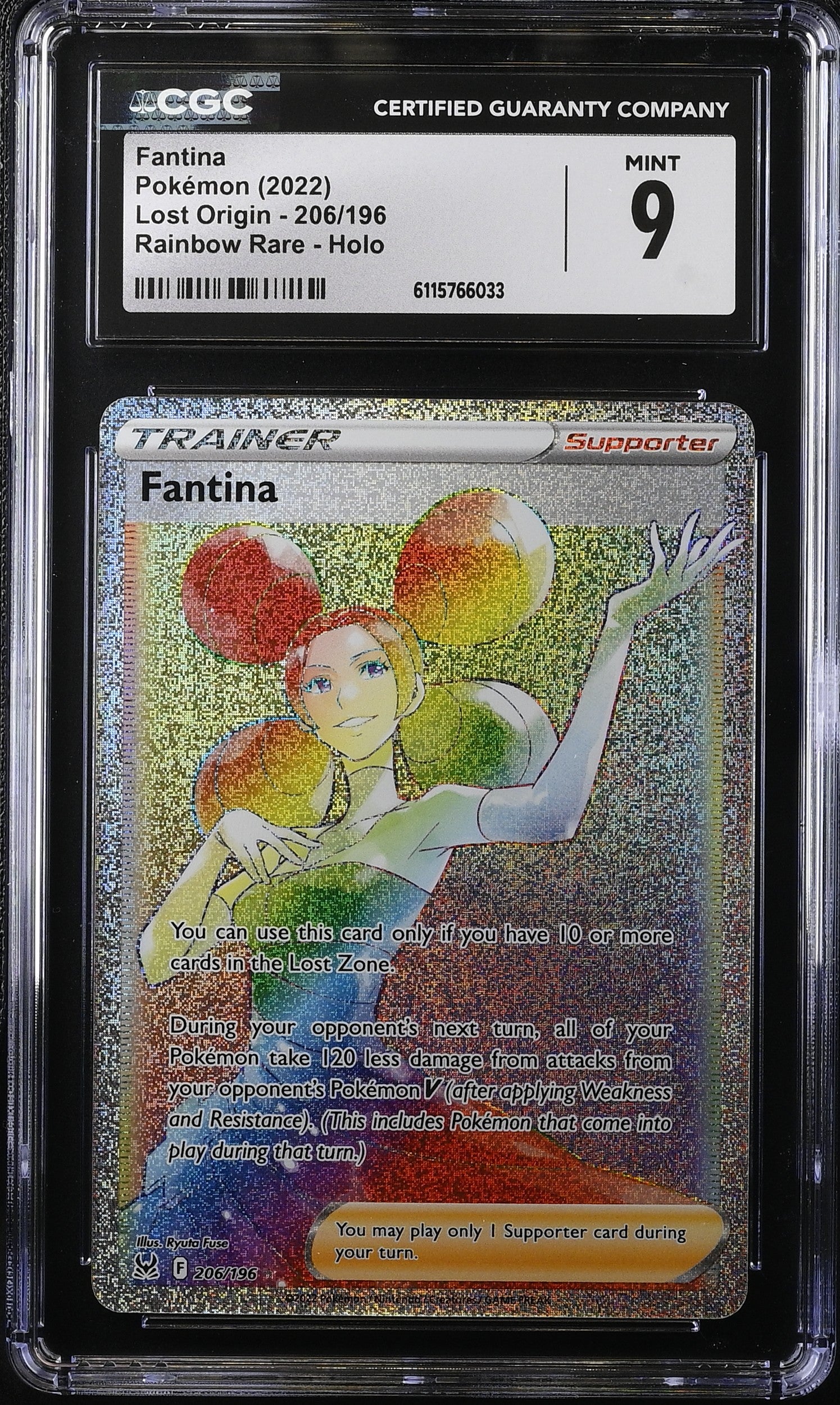 2022 Pokemon Sword & Shield Lost Origin Rainbow Rare Holo Fantina #206 CGC 9 MINT