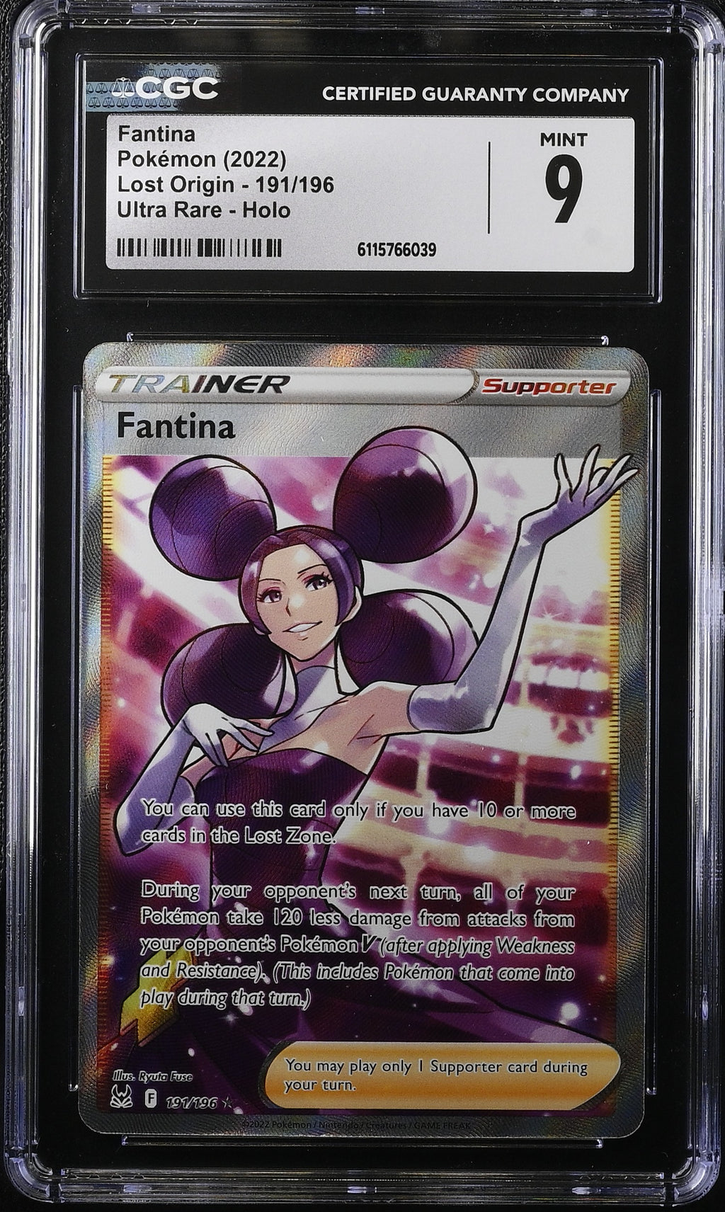 2022 Pokemon Sword & Shield Lost Origin Full Art Fantina #191 CGC 9 MINT