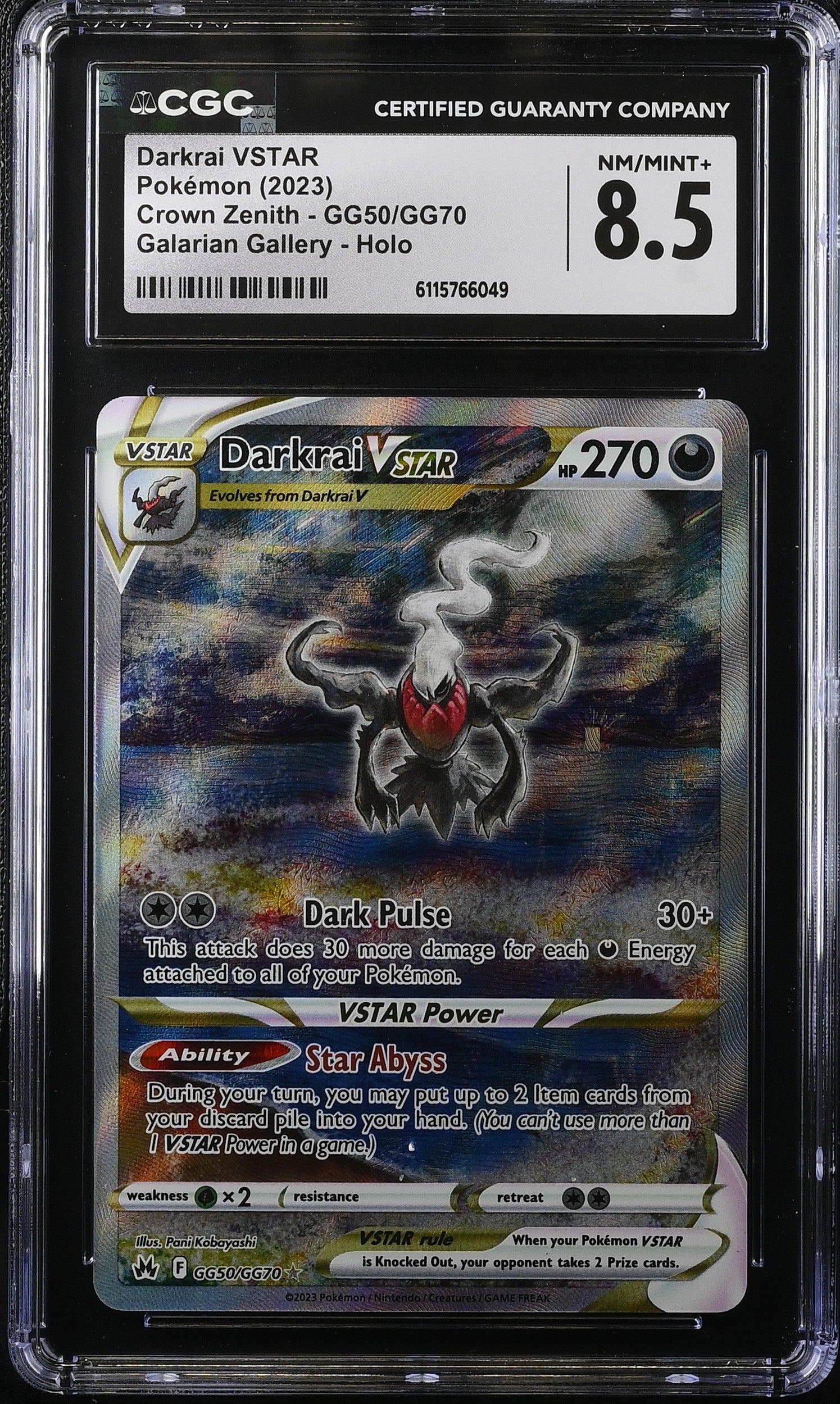 2023 Pokemon Sword & Shield Crown Zenith Alt Art Darkrai VSTAR #GG50 CGC 8.5 NM-MT+