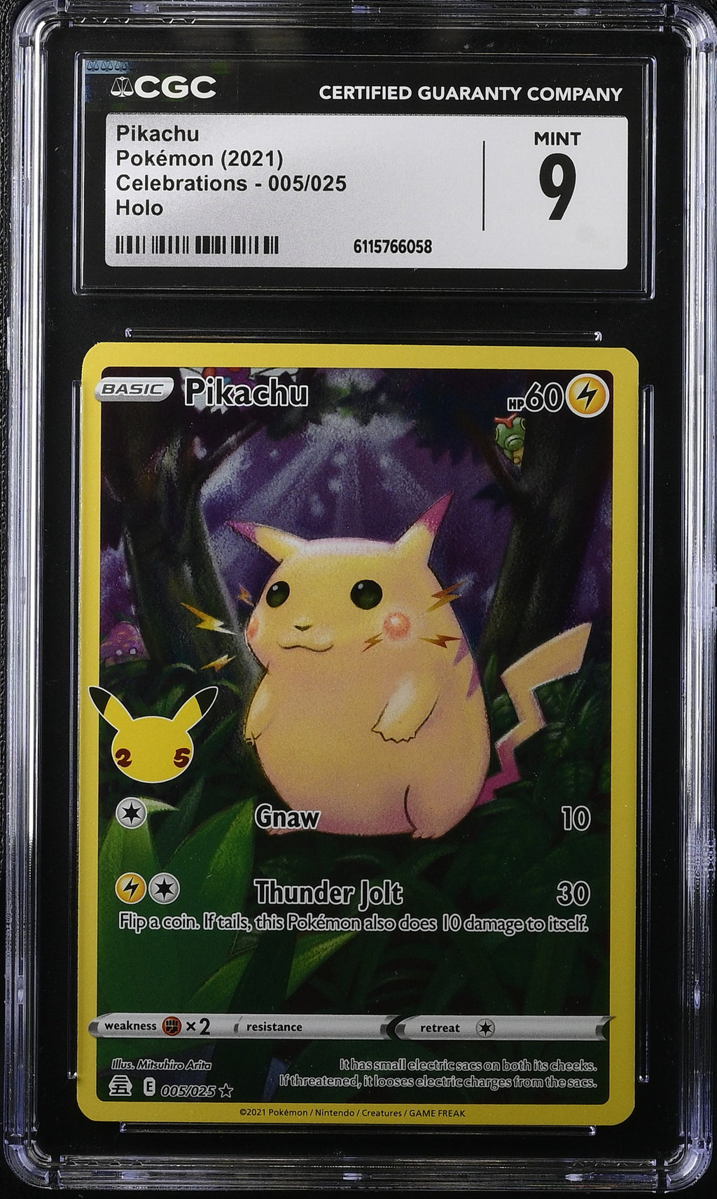 2021 Pokemon Sword & Shield Celebrations Full Art Pikachu #5 CGC 9 MINT