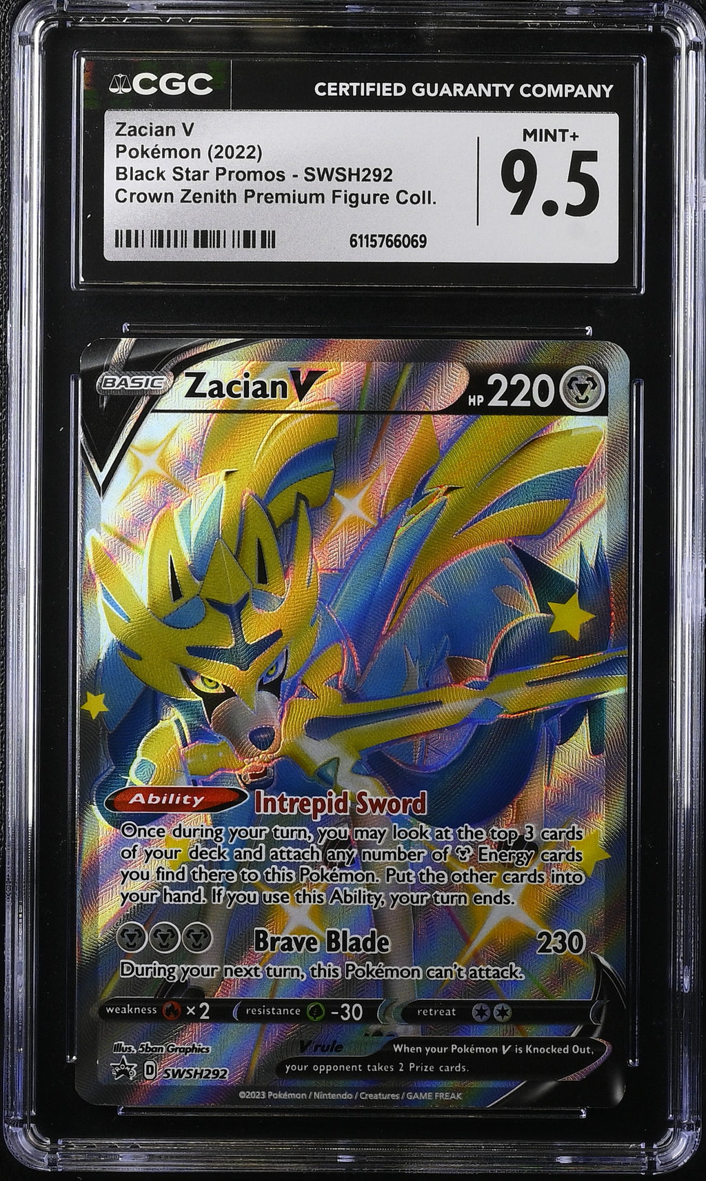 2022 Pokemon Sword & Shield Promo Crown Zenith Full Art Zacian V #SWSH292 CGC 9.5 MINT+