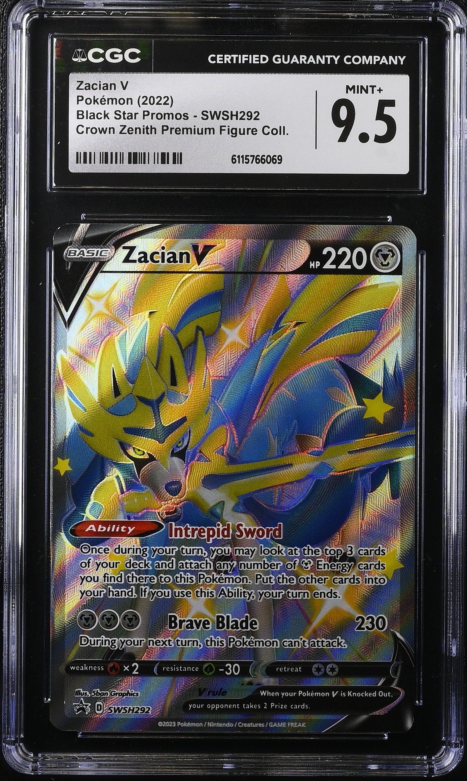 2022 Pokemon Sword & Shield Promo Crown Zenith Full Art Zacian V #SWSH292 CGC 9.5 MINT+