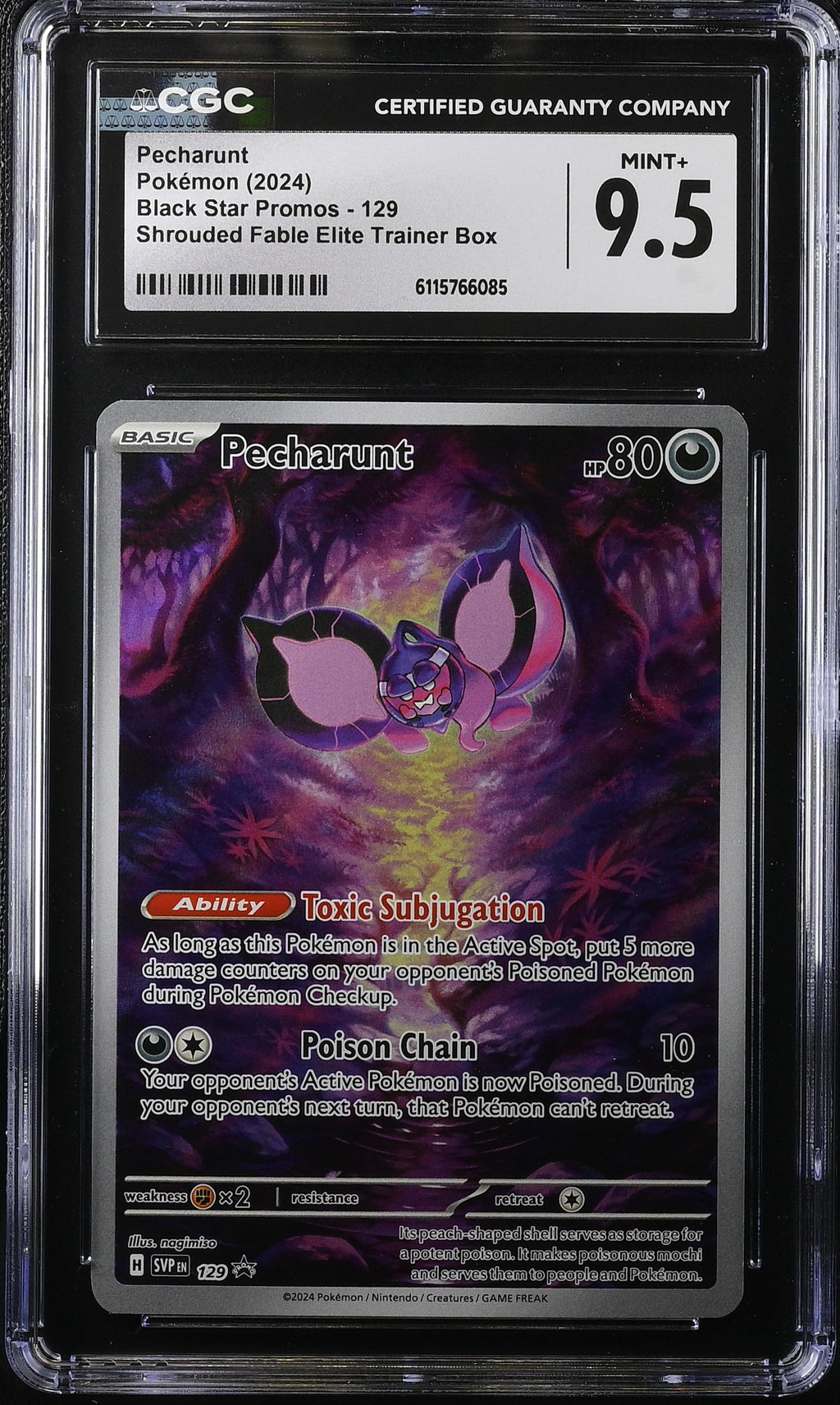 2024 Pokemon Scarlet & Violet Promo Shrouded Fable ETB Alt Art Pecharunt #129 CGC 9.5 MINT+