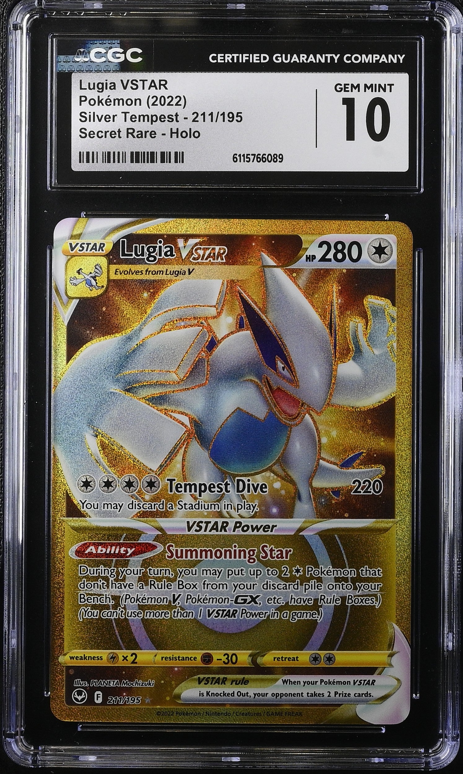 2022 Pokemon Sword & Shield Silver Tempest Gold Rare Lugia VSTAR #211 CGC 10 GEM MINT