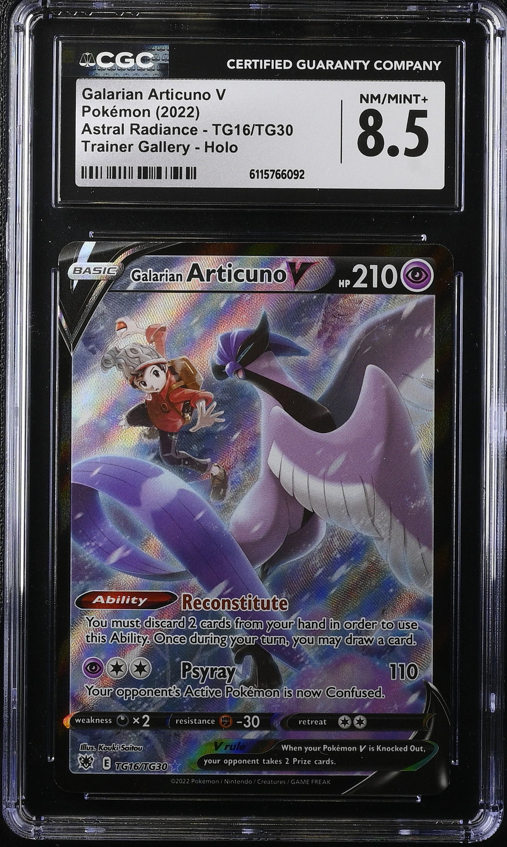 2022 Pokemon Sword & Shield Astral Radiance CHR Galarian Articuno V #TG16 CGC 8.5 NM-MT+