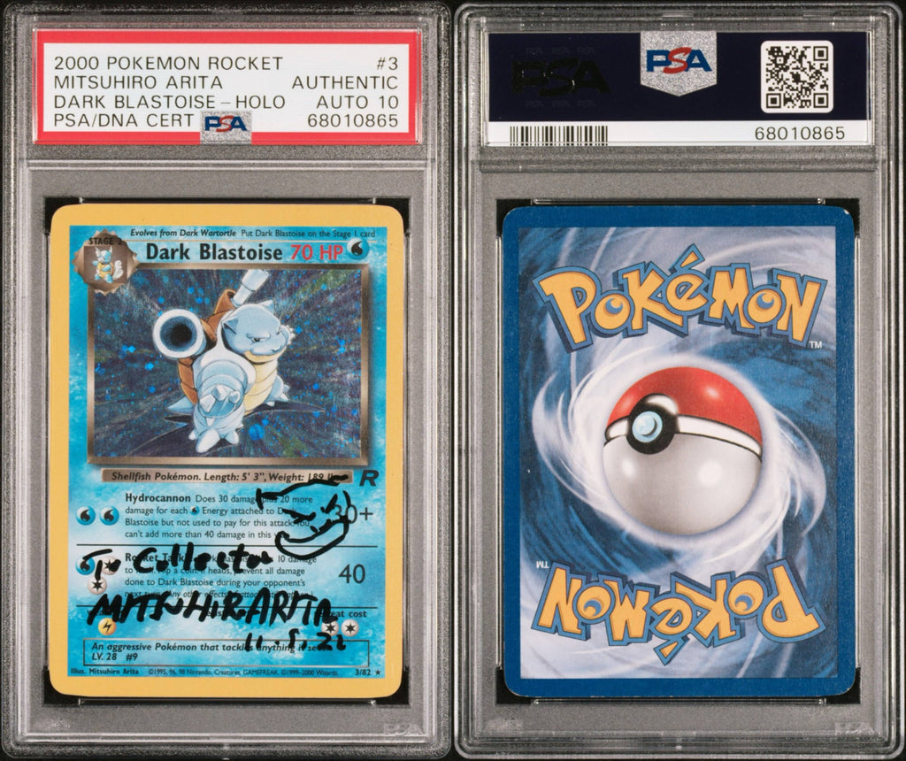 Pokemon - Dark Blastoise-Holo 3 (Unlimited) – Team Rocket (2000) – Signed & Sketched - Mitsuhiro Arita – PSA/DNA Authentic - Auto 10